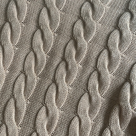 J Crew Cable Knit Tan Sweater with black contrast stitching trim size medium - Picture 11 of 12